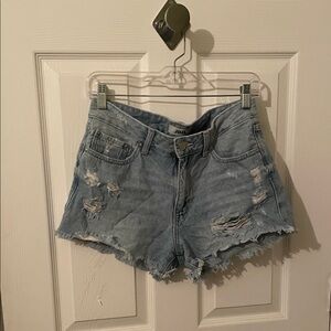 Women's Distressed Denim Shorts - Light Blue